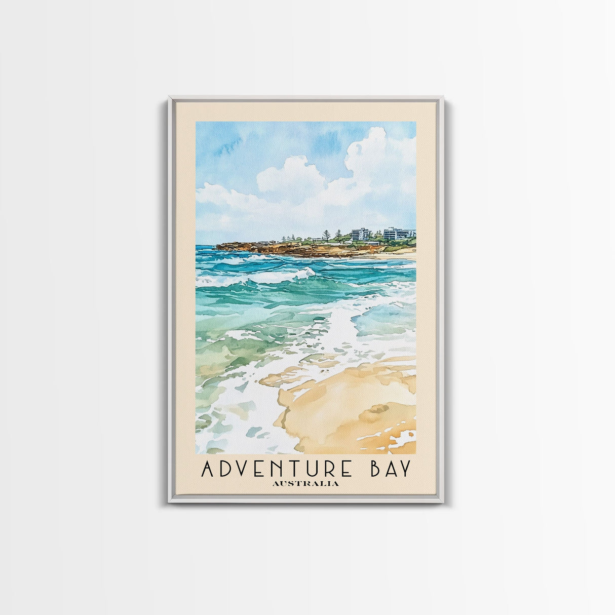 Adventure Bay, Australia Watercolor Beach Print, Vacation Gift, Australia Wall Art, Framed Canvas Print, Framed Beach Painting