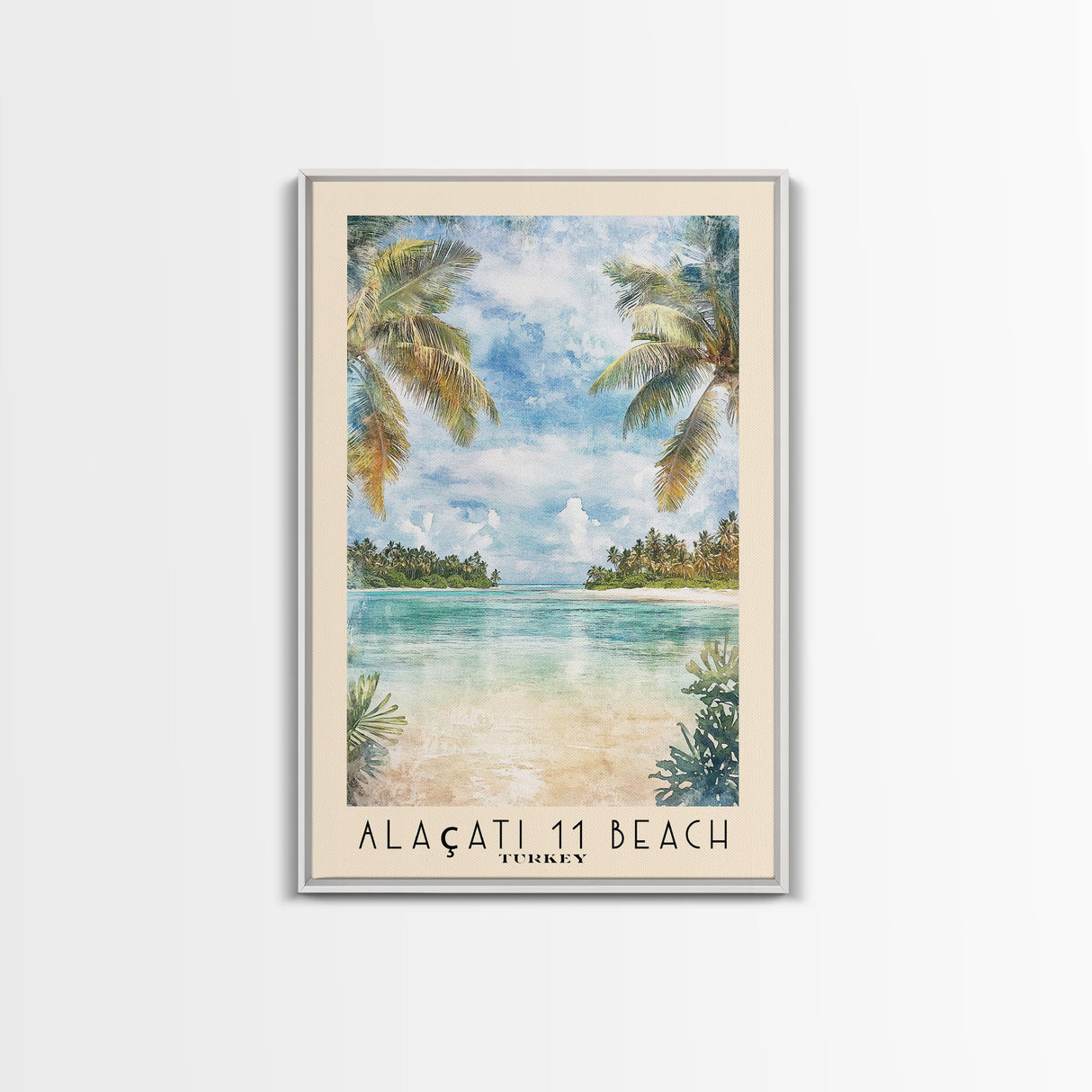 Alaçatı 11 Beach, Turkey Watercolor Beach Print, Vacation Gift, Turkey Wall Art, Beach Painting, Beach Decor, Beach Painting