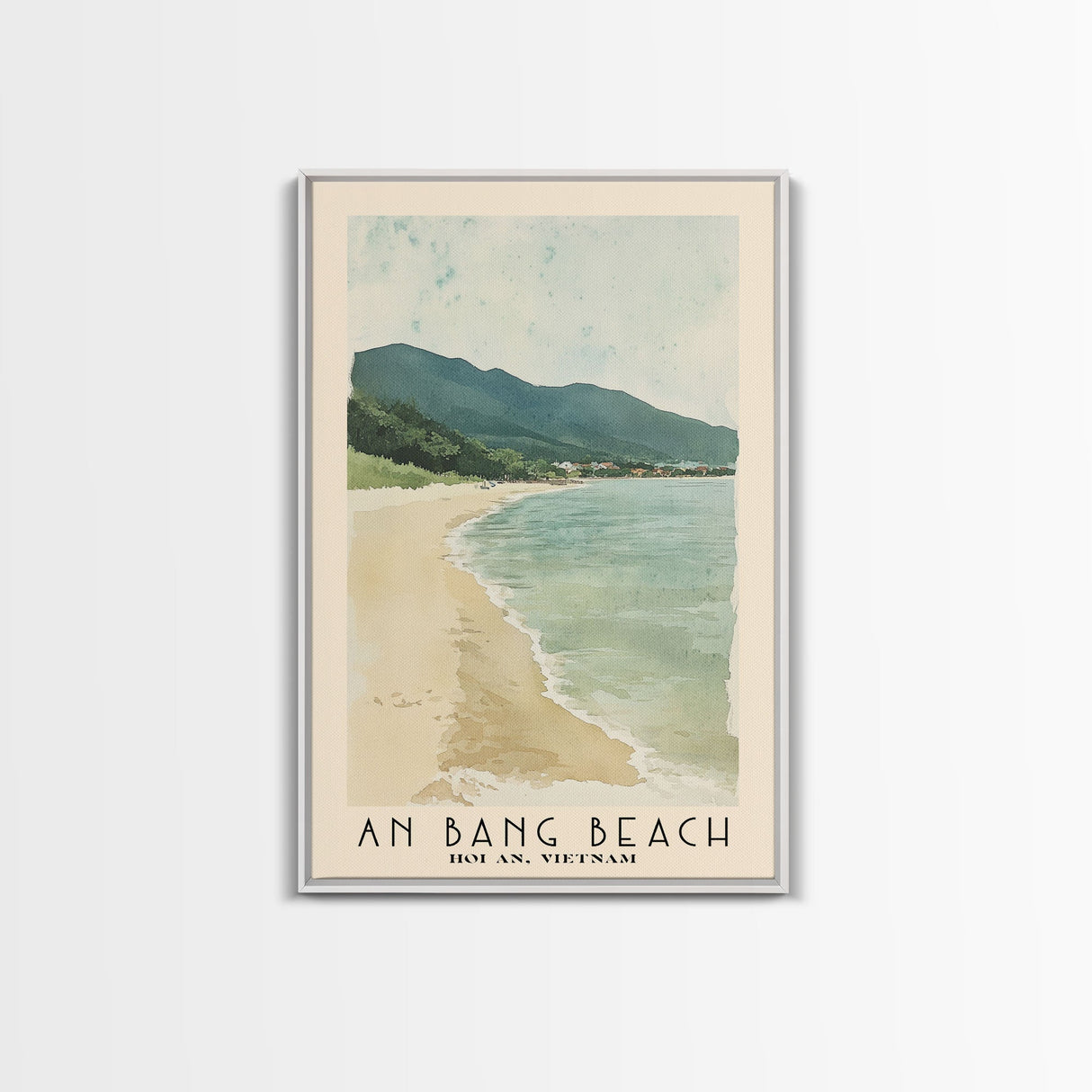 An Bang Beach, Hoi An, Vietnam Watercolor Beach Print, Vacation Gift, Hoi An, Vietnam Wall Art, Framed Canvas Print, Framed Beach Painting