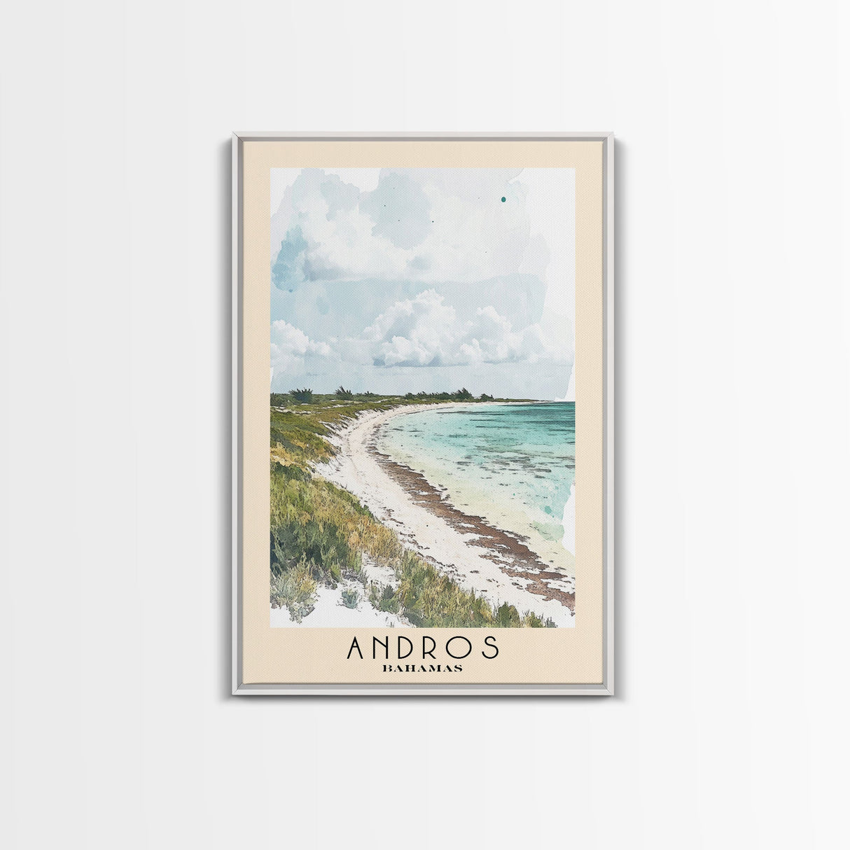 Andros, Bahamas Watercolor Beach Print, Vacation Gift, Bahamas Wall Art, Framed Canvas Print, Framed Beach Painting