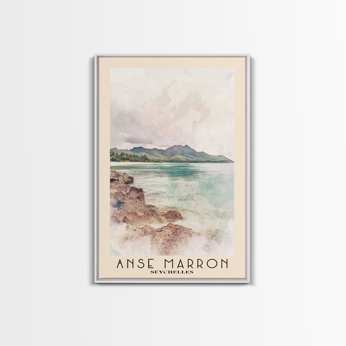 Anse Marron, Seychelles Watercolor Print, Vacation Gift, Seychelles Wall Art, Beach Painting, Beach Decor, Large Wall Art, Wood Frame Art