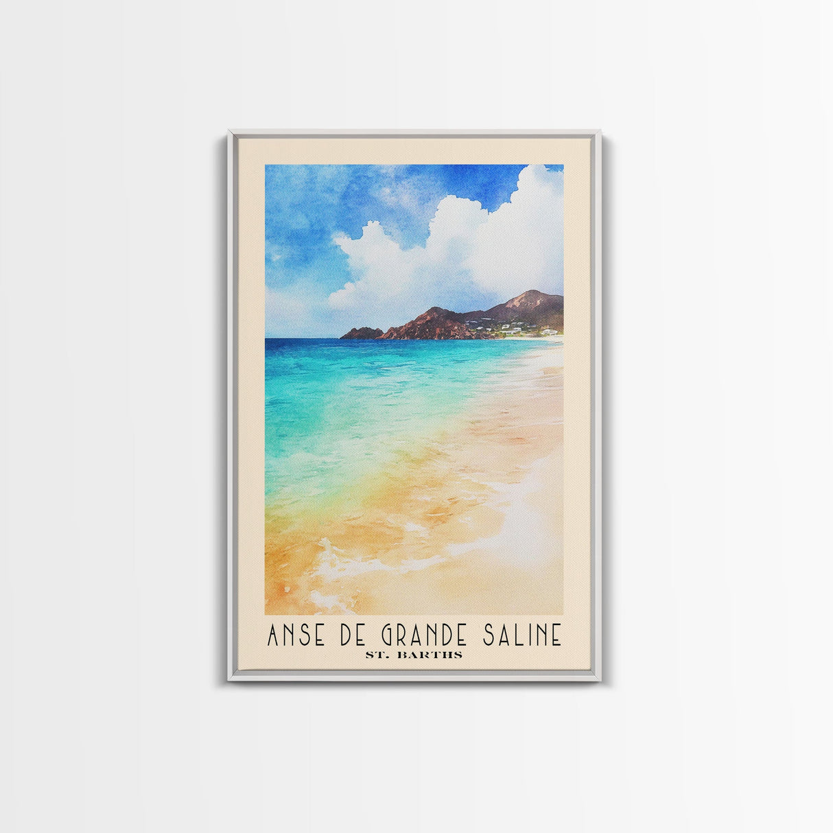 Anse de Grande Saline, St. Barths Watercolor Print, Vacation Gift, St. Barths Wall Art, Beach Painting, Beach Decor, Large Wall Art, Wood Frame Art