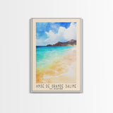 Anse de Grande Saline, St. Barths Watercolor Print, Vacation Gift, St. Barths Wall Art, Beach Painting, Beach Decor, Large Wall Art, Wood Frame Art