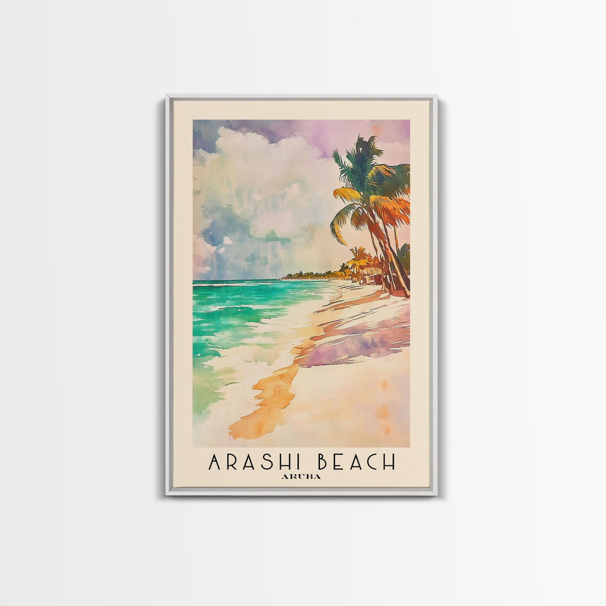 Arashi Beach, Aruba Watercolor Beach Print, Vacation Gift, Aruba Wall Art, Framed Canvas Print, Framed Beach Painting