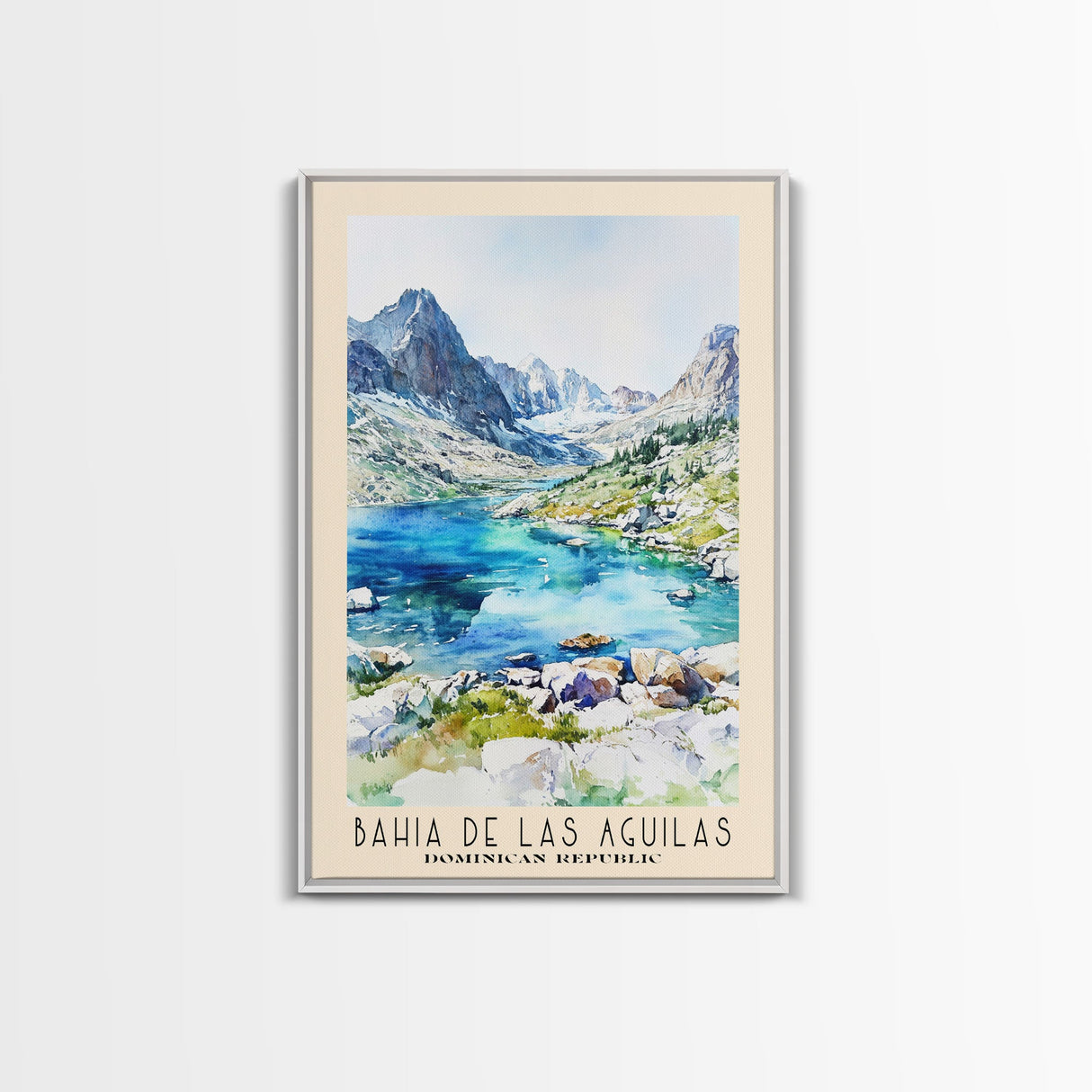 Bahia de Las Aguilas, Dominican Republic Watercolor Beach Print, Vacation Gift, Dominican Republic Wall Art, Framed Canvas Print, Framed Beach Painting