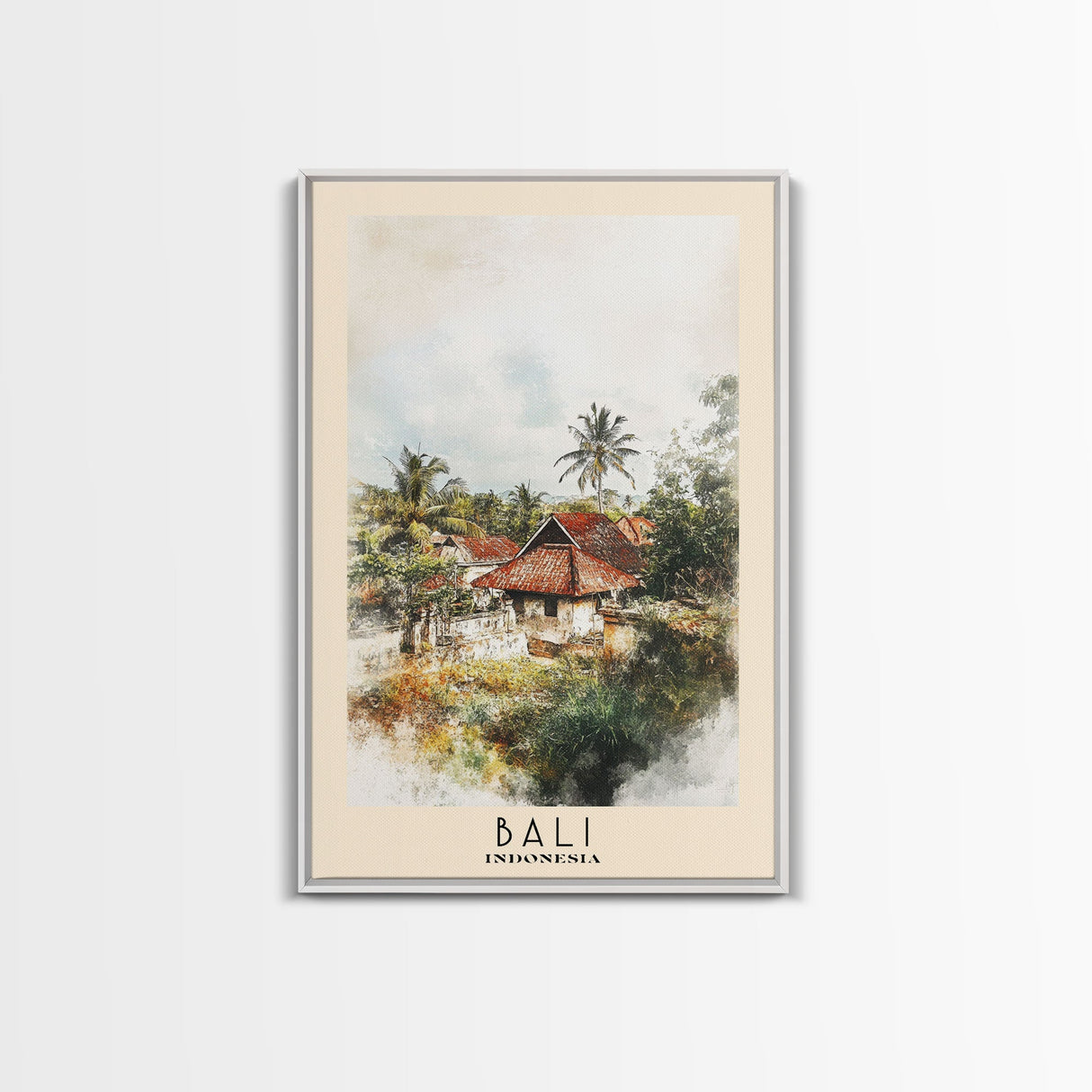 Bali, Indonesia Watercolor Print, Vacation Gift, Indonesia Wall Art, Beach Painting, Beach Decor, Large Wall Art, Wood Frame Art