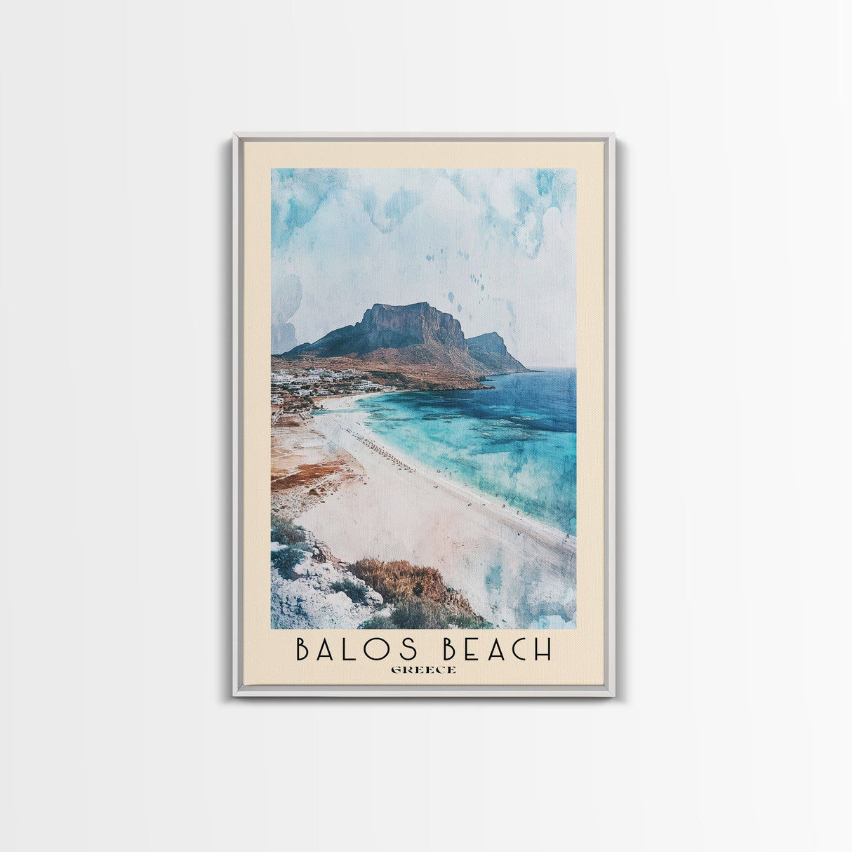 Balos Beach, Greece Watercolor Beach Print, Vacation Gift, Greece Wall Art, Framed Canvas Print, Framed Beach Painting