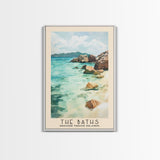 The Baths, British Virgin Islands Watercolor Beach Print, Vacation Gift, British Virgin Islands Wall Art, Framed Canvas Print, Framed Beach Painting