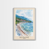 Beidaihe, China Watercolor Beach Print, Vacation Gift, China Wall Art, Framed Canvas Print, Framed Beach Painting