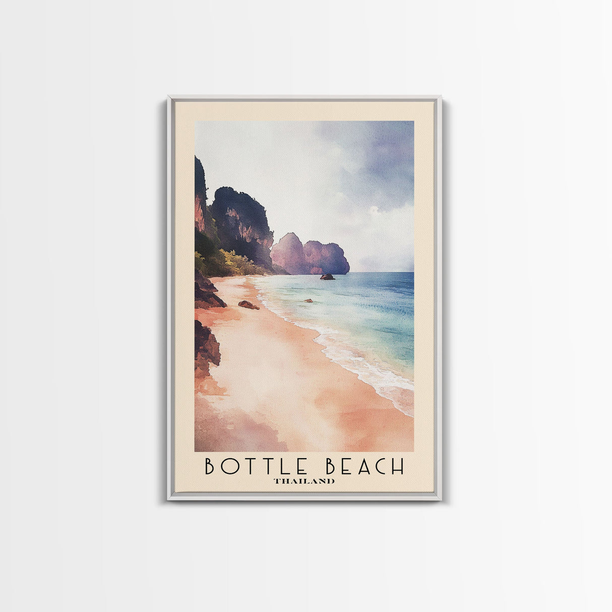 Bottle Beach, Thailand Watercolor Beach Print, Vacation Gift, Thailand Wall Art, Framed Canvas Print, Framed Beach Painting