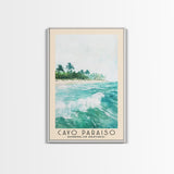 Cayo Paraiso, Dominican Republic Watercolor Beach Print, Vacation Gift, Dominican Republic Wall Art, Framed Canvas Print, Framed Beach Painting