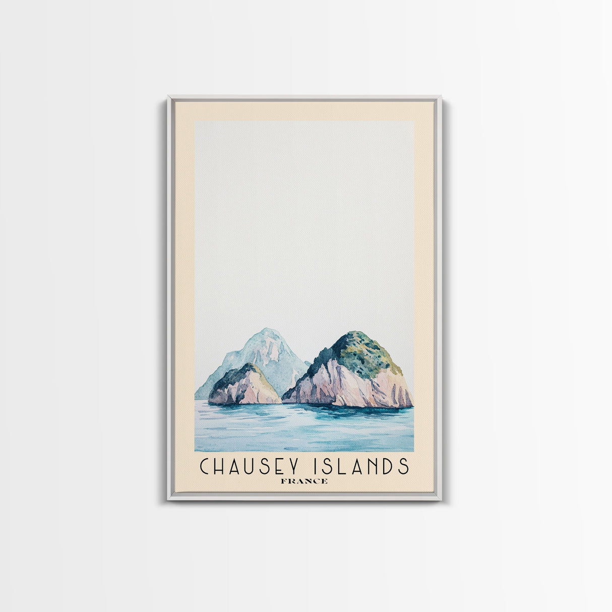 Chausey Islands, France Watercolor Beach Print, Vacation Gift, France Wall Art, Framed Canvas Print, Framed Beach Painting