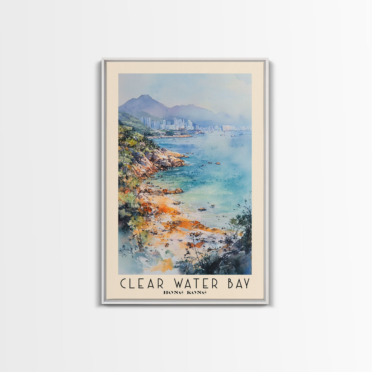 Clear Water Bay, Hong Kong Watercolor Beach Print, Vacation Gift, Hong Kong Wall Art, Framed Canvas Print, Framed Beach Painting