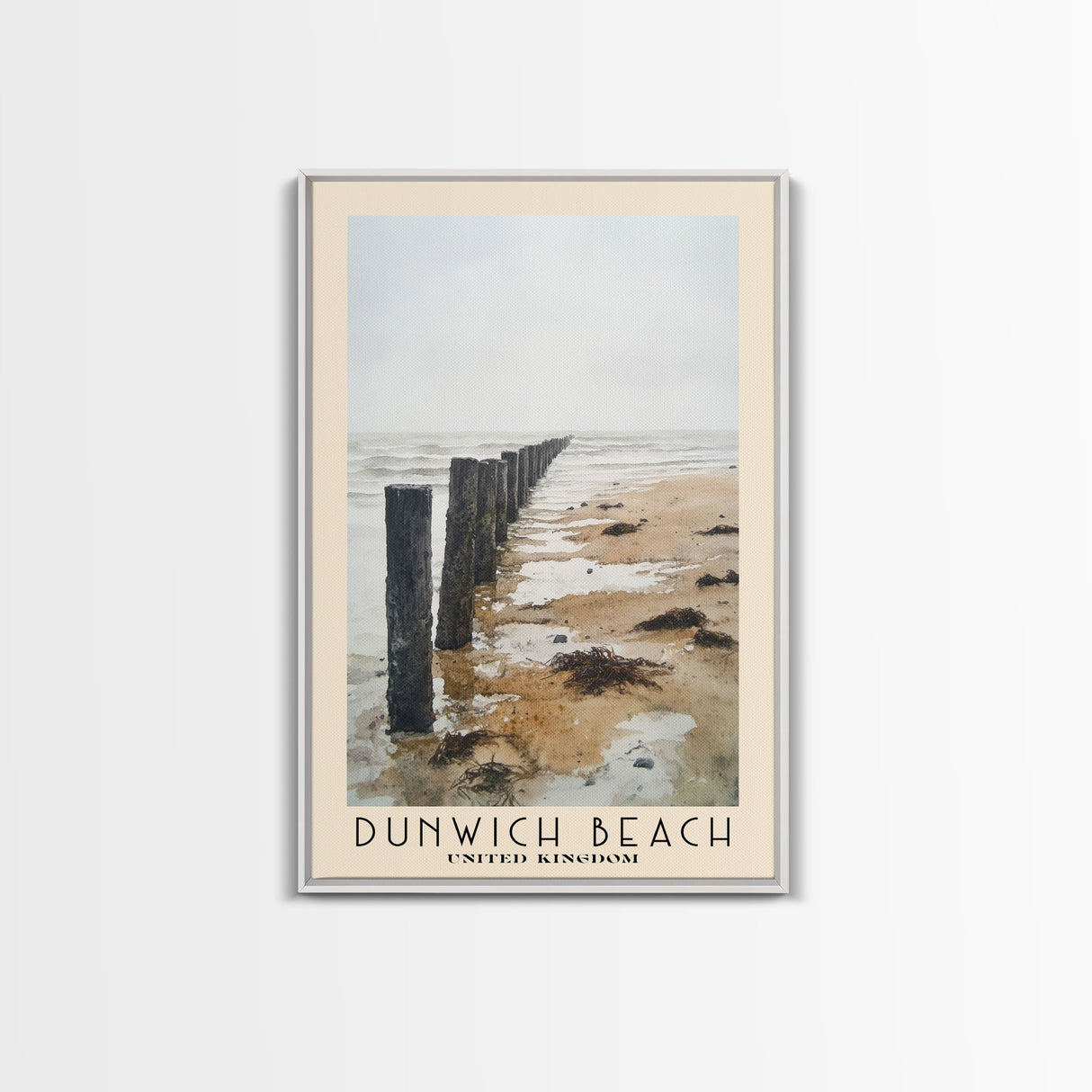 Dunwich Beach, United Kingdom Watercolor Beach Print, Vacation Gift, United Kingdom Wall Art, Framed Canvas Print, Framed Beach Painting