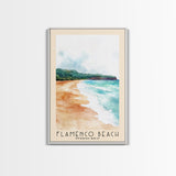 Flamenco Beach, Puerto Rico Watercolor Beach Print, Vacation Gift, Puerto Rico Wall Art, Framed Canvas Print, Framed Beach Painting