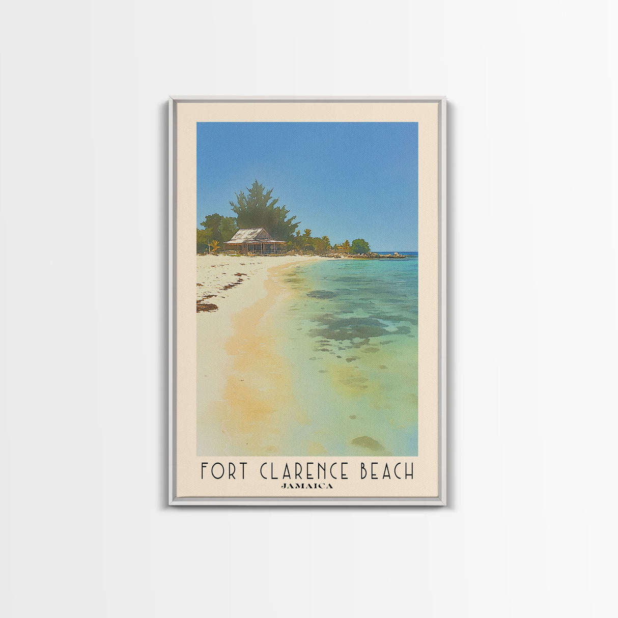 Fort Clarence Beach, Jamaica Watercolor Beach Print, Vacation Gift, Jamaica Wall Art, Framed Canvas Print, Framed Beach Painting