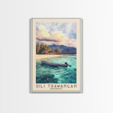 Gili Trawangan, Indonesia Watercolor Beach Print, Vacation Gift, Indonesia Wall Art, Framed Canvas Print, Framed Beach Painting