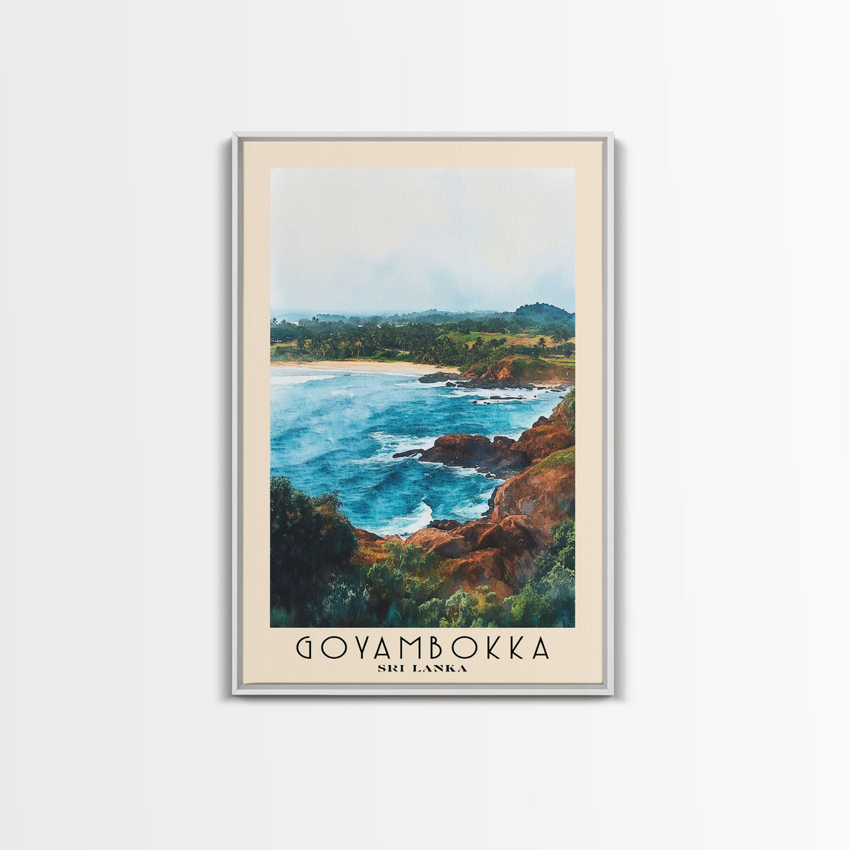 Goyambokka, Sri Lanka Watercolor Beach Print, Vacation Gift, Sri Lanka Wall Art, Framed Canvas Print, Framed Beach Painting