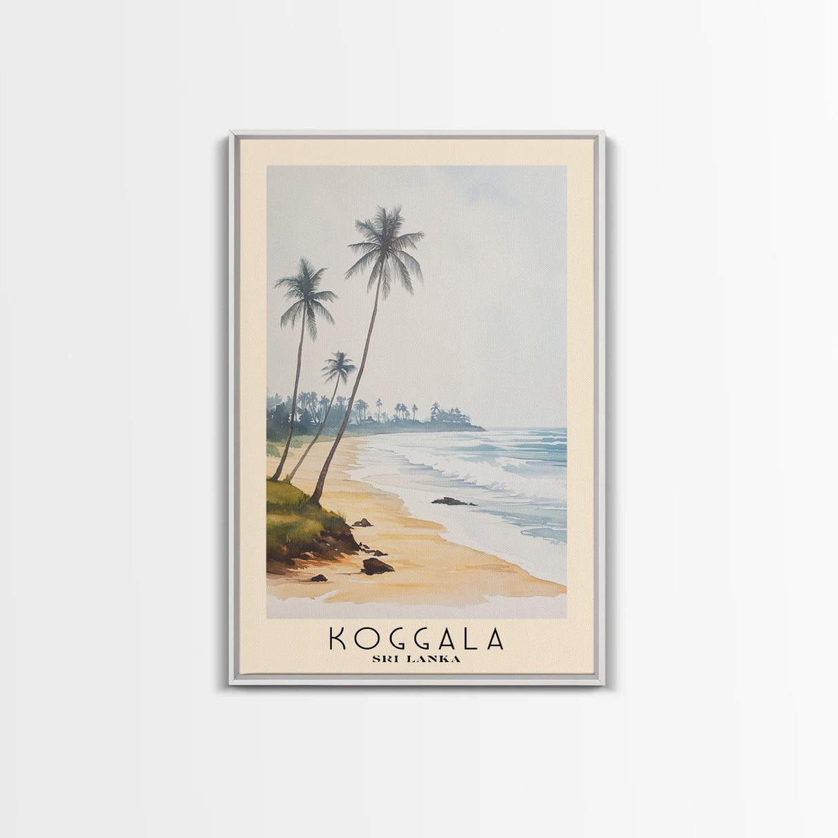 Koggala, Sri Lanka Watercolor Beach Print, Vacation Gift, Sri Lanka Wall Art, Framed Canvas Print, Framed Beach Painting