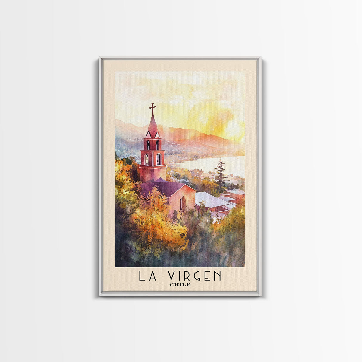 La Virgen, Chile Watercolor Beach Print, Vacation Gift, Chile Wall Art, Framed Canvas Print, Framed Beach Painting