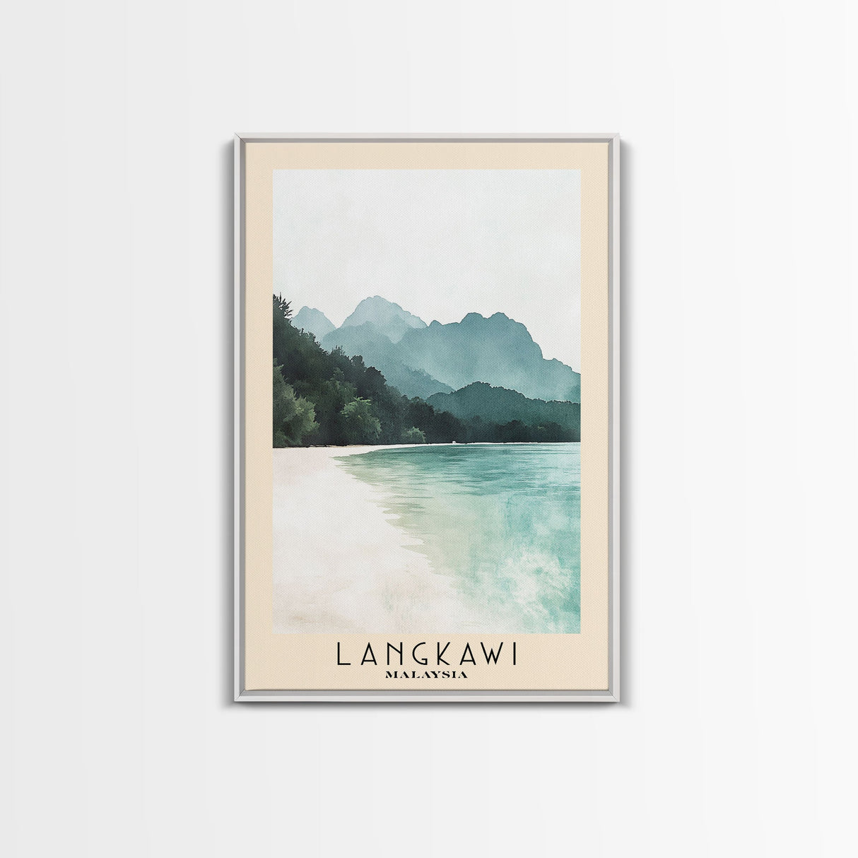 Langkawi, Malaysia Watercolor Beach Print, Vacation Gift, Malaysia Wall Art, Framed Canvas Print, Framed Beach Painting