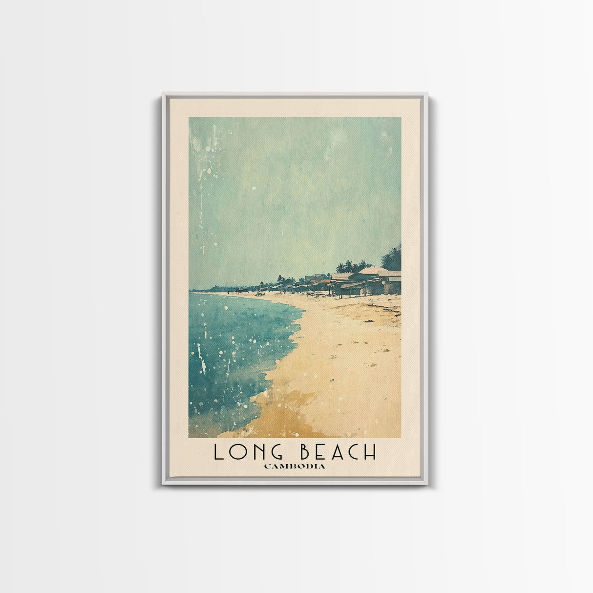 Long Beach, Cambodia Watercolor Beach Print, Vacation Gift, Cambodia Wall Art, Framed Canvas Print, Framed Beach Painting