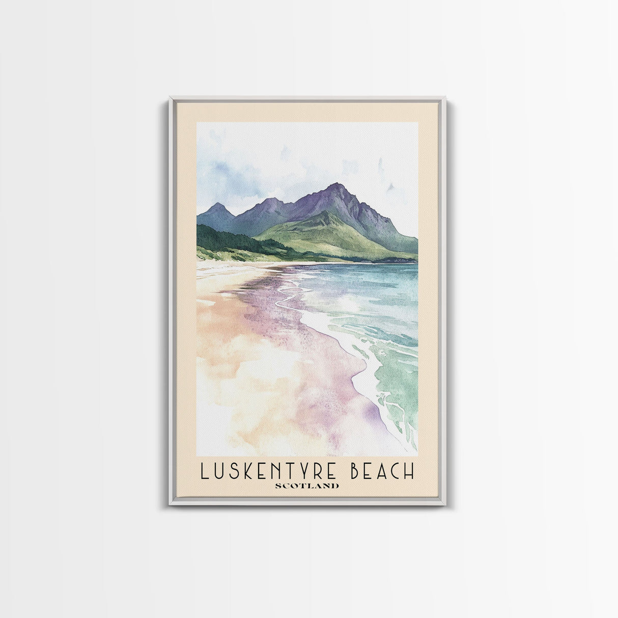 Luskentyre Beach, Scotland Watercolor Beach Print, Vacation Gift, Scotland Wall Art, Framed Canvas Print, Framed Beach Painting