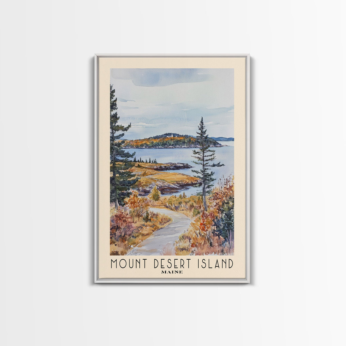 Mount Desert Island, Maine Watercolor Beach Print, Vacation Gift, Maine Wall Art, Framed Canvas Print, Framed Beach Painting