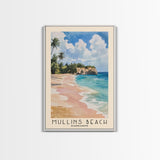 Mullins Beach, Barbados Watercolor Beach Print, Vacation Gift, Barbados Wall Art, Framed Canvas Print, Framed Beach Painting