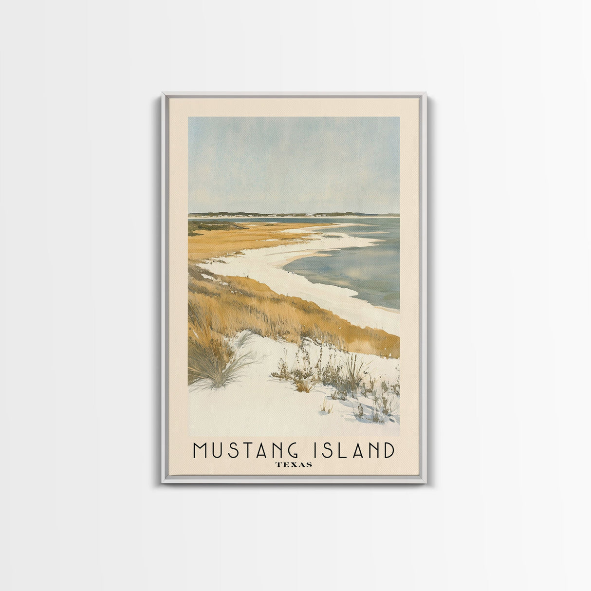 Mustang Island, Texas Watercolor Beach Print, Vacation Gift, Texas Wall Art, Framed Canvas Print, Framed Beach Painting