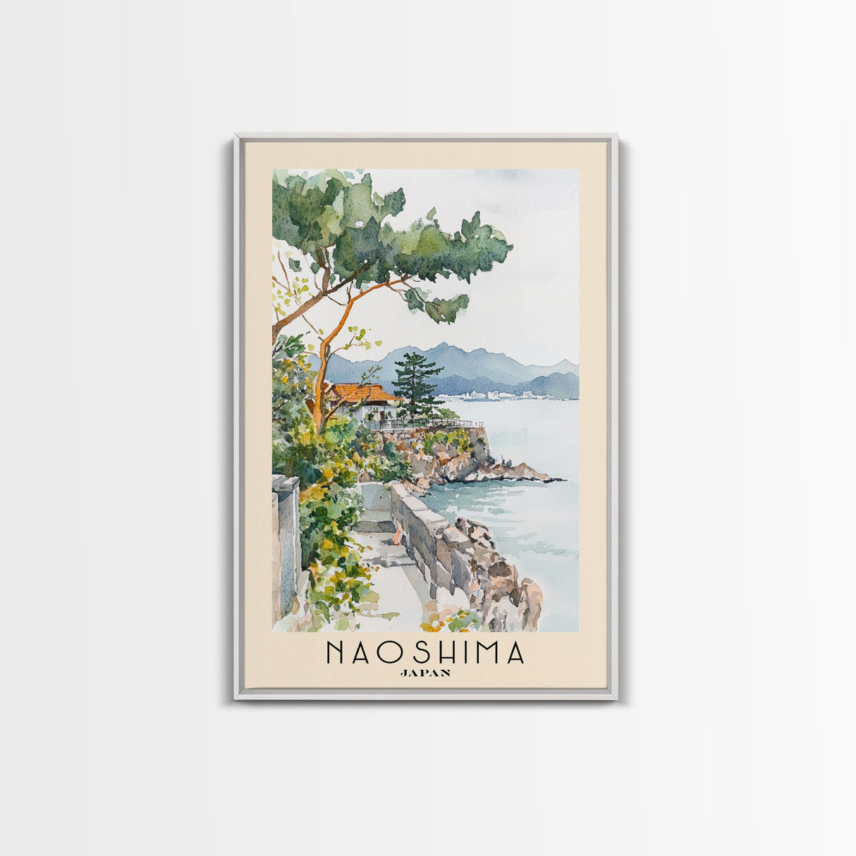 Naoshima, Japan Watercolor Beach Print, Vacation Gift, Japan Wall Art, Beach Painting, Beach Decor, Beach Painting