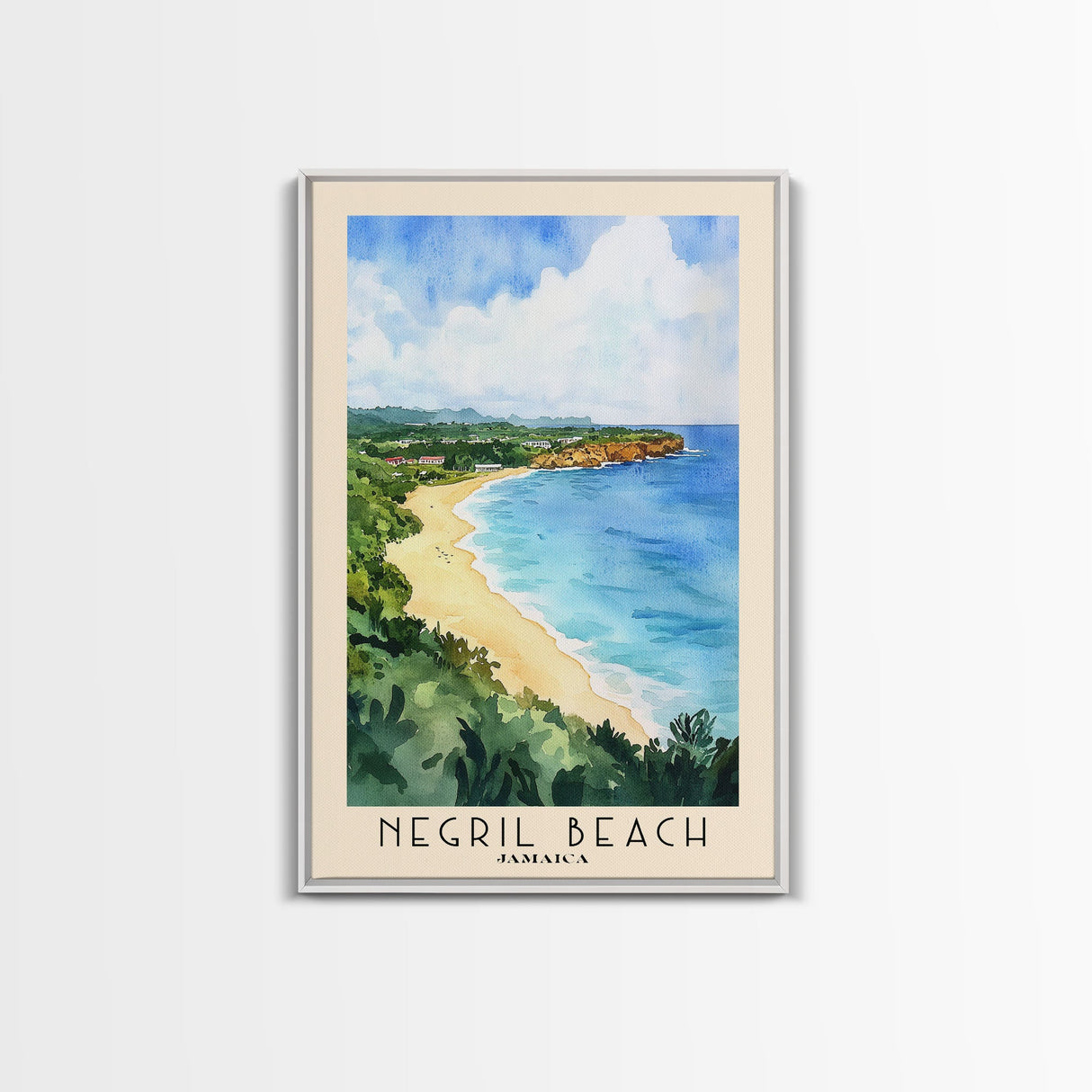 Negril Beach, Jamaica Watercolor Beach Print, Vacation Gift, Jamaica Wall Art, Beach Painting, Beach Decor, Beach Painting