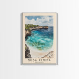 Nusa Penida, Indonesia Watercolor Beach Print, Vacation Gift, Indonesia Wall Art, Framed Canvas Print, Framed Beach Painting