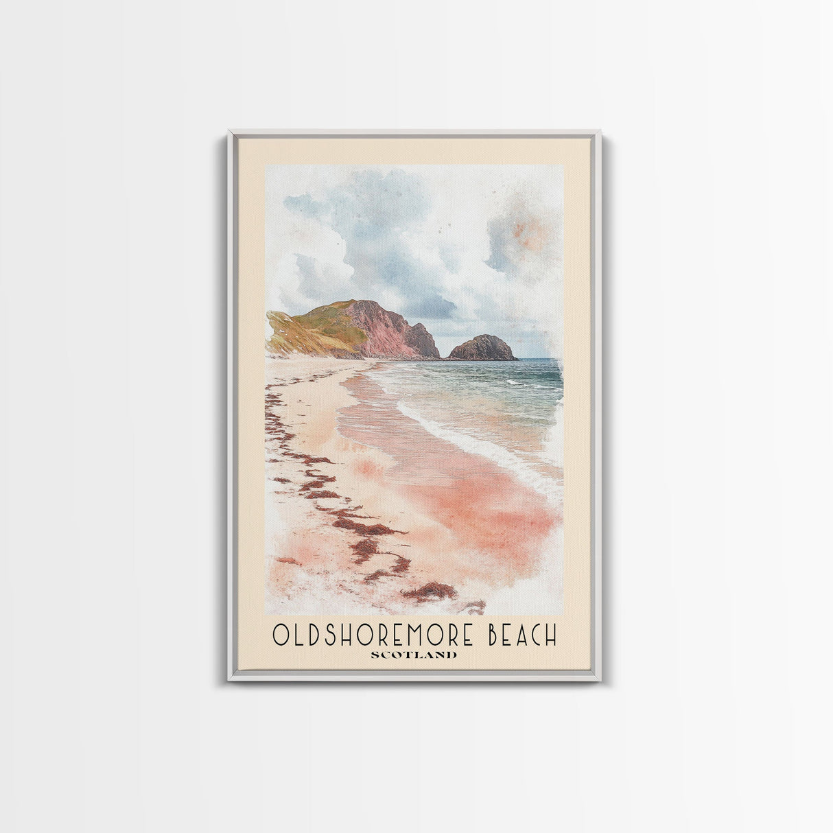 Oldshoremore beach, Scotland Watercolor Beach Print, Vacation Gift, Scotland Wall Art, Framed Canvas Print, Framed Beach Painting