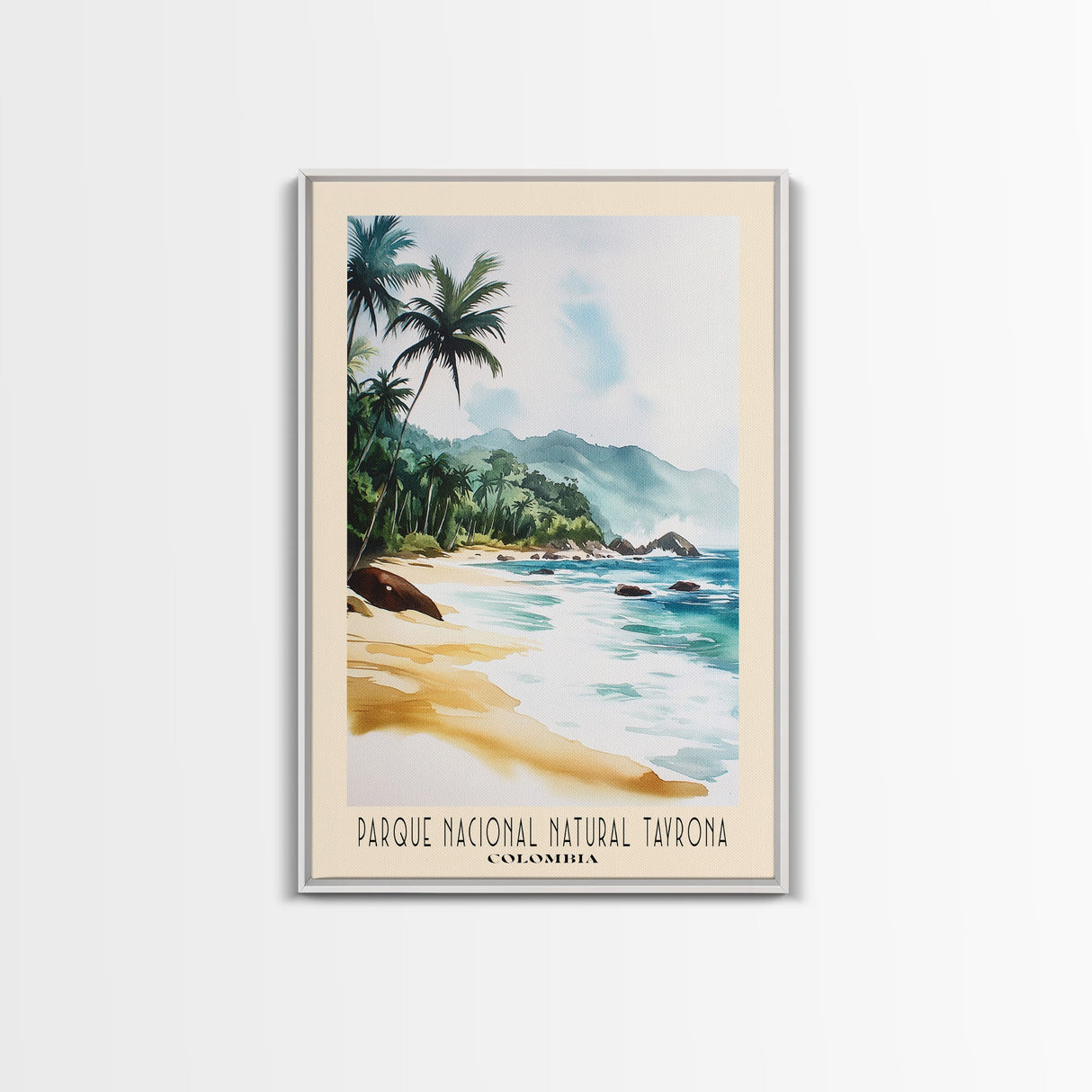 Parque Nacional Natural Tayrona, Colombia Watercolor Print, Vacation Gift, Colombia Wall Art, Beach Painting, Beach Decor, Large Wall Art, Wood Frame Art