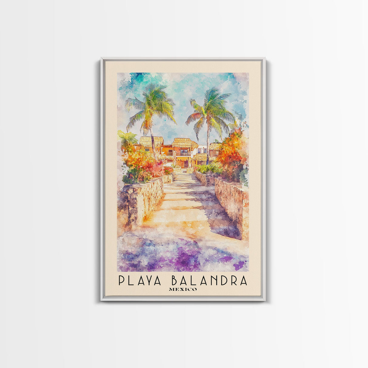 Playa Balandra, Mexico Watercolor Print, Vacation Gift, Mexico Wall Art, Beach Painting, Beach Decor, Large Wall Art, Wood Frame Art