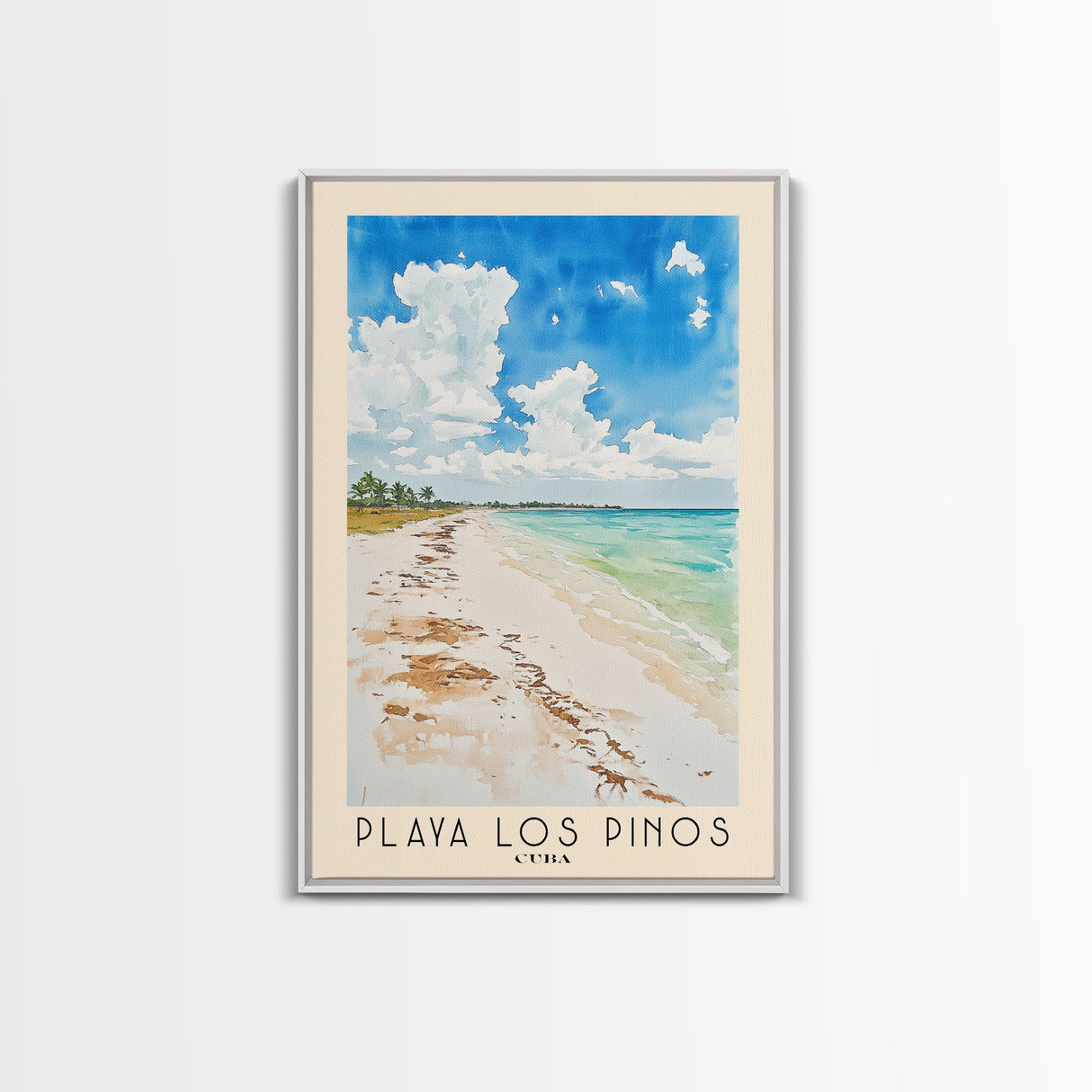 Playa Los Pinos, Cuba Watercolor Print, Vacation Gift, Cuba Wall Art, Beach Painting, Beach Decor, Large Wall Art, Wood Frame Art