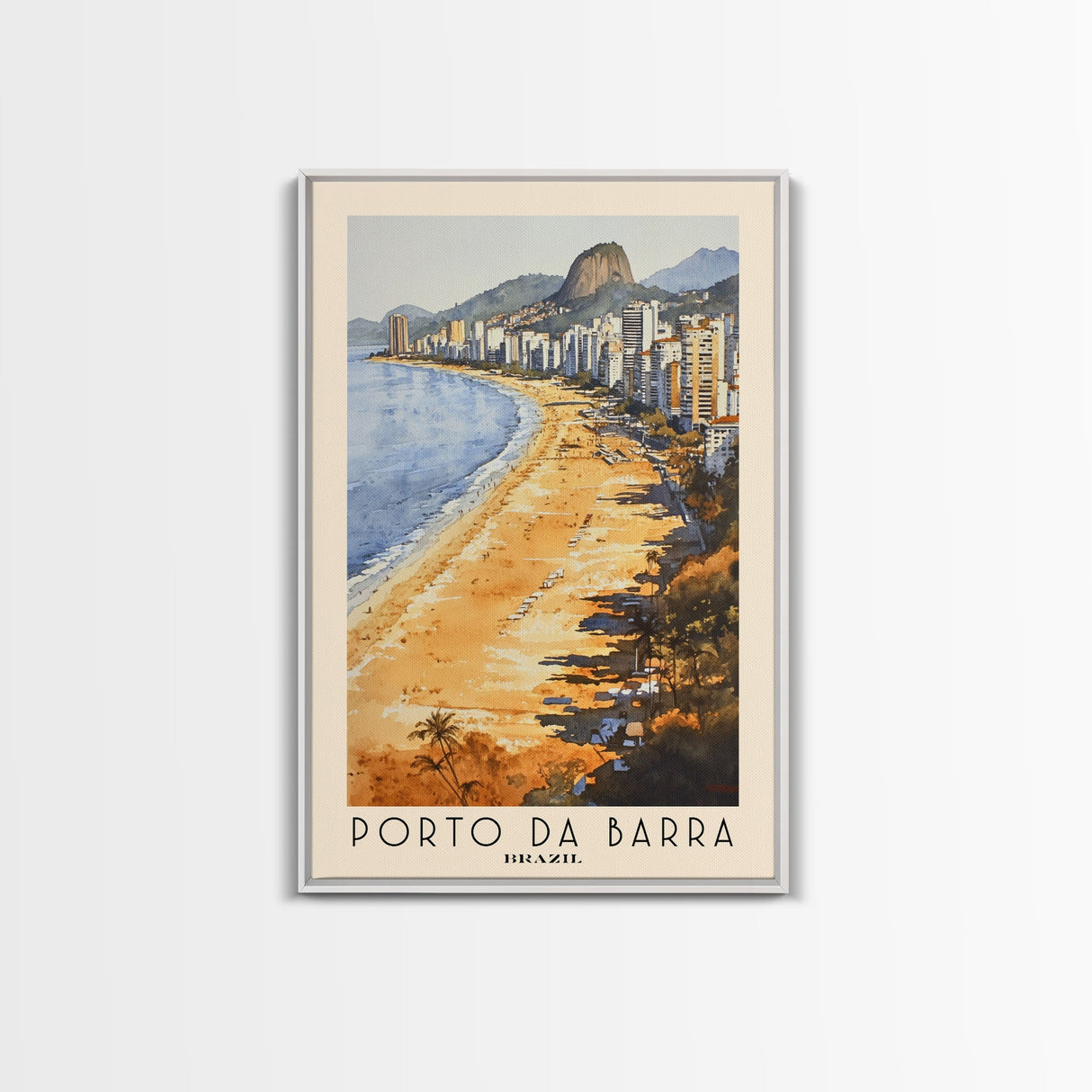 Porto da Barra, Brazil Watercolor Beach Print, Vacation Gift, Brazil Wall Art, Framed Canvas Print, Framed Beach Painting