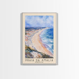 Praia da Amália, Portugal Watercolor Beach Print, Vacation Gift, Portugal Wall Art, Framed Canvas Print, Framed Beach Painting