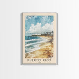 Puerto Rico, USA Watercolor Print, Vacation Gift, USA Wall Art, Beach Painting, Beach Decor, Large Wall Art, Wood Frame Art