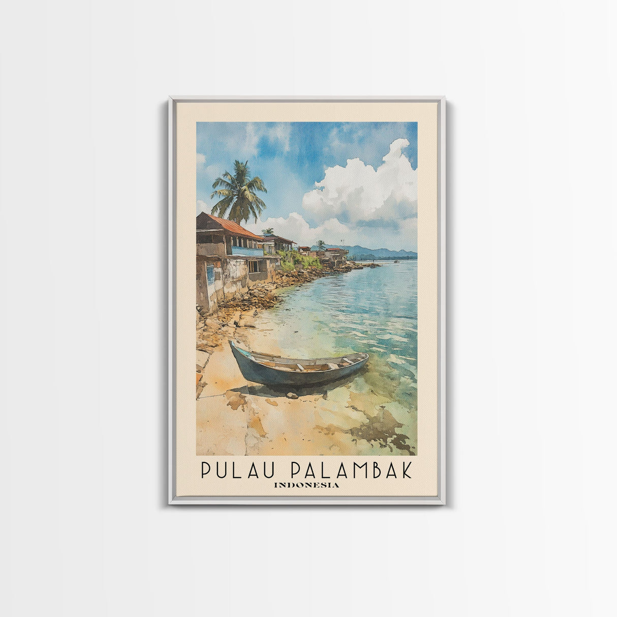 Pulau Palambak, Indonesia Watercolor Print, Vacation Gift, Indonesia Wall Art, Beach Painting, Beach Decor, Large Wall Art, Wood Frame Art