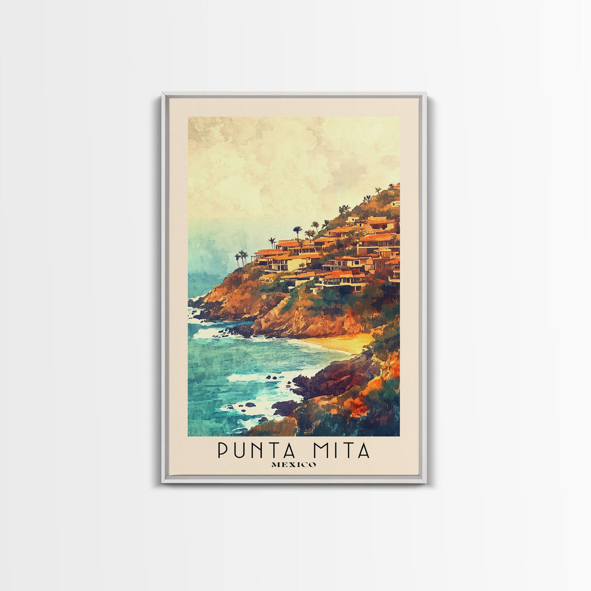 Punta Mita, Mexico Watercolor Print, Vacation Gift, Mexico Wall Art, Beach Painting, Beach Decor, Large Wall Art, Wood Frame Art