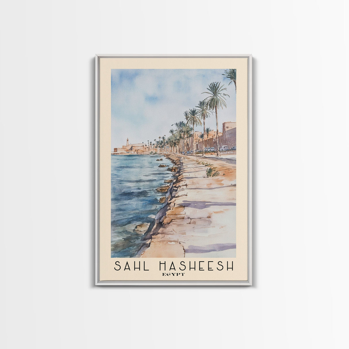 Sahl Hasheesh, Egypt Watercolor Beach Print, Vacation Gift, Egypt Wall Art, Framed Canvas Print, Framed Beach Painting