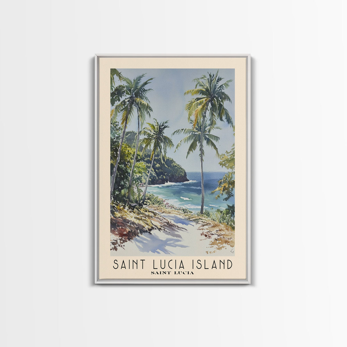 Saint Lucia Island, Saint Lucia Watercolor Print, Vacation Gift, Saint Lucia Wall Art, Beach Painting, Beach Decor, Large Wall Art, Wood Frame Art