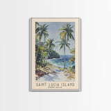 Saint Lucia Island, Saint Lucia Watercolor Print, Vacation Gift, Saint Lucia Wall Art, Beach Painting, Beach Decor, Large Wall Art, Wood Frame Art