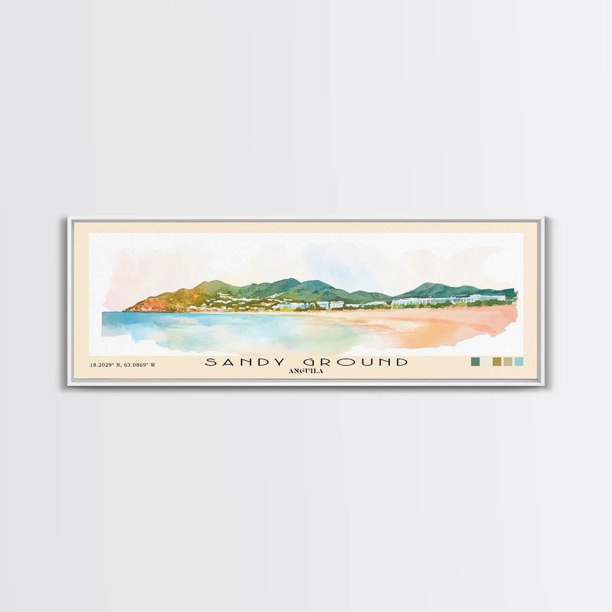 Sandy Ground, Anguila Watercolor Beach Print, Vacation Gift, Anguila Wall Art, Framed Canvas Print, Framed Beach Painting