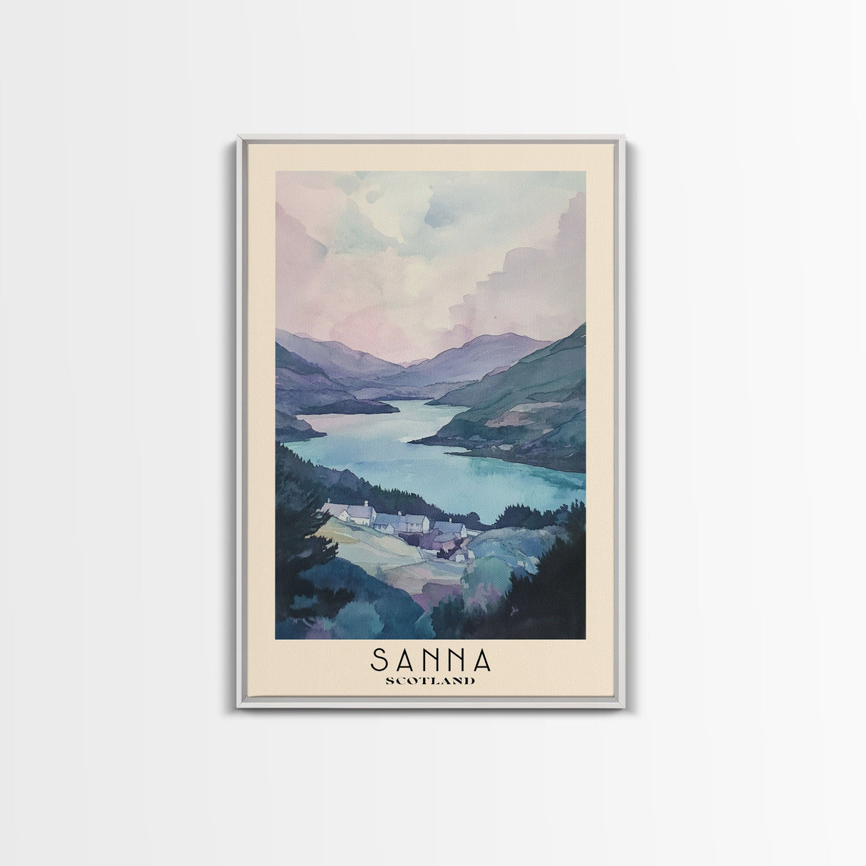 Sanna, Scotland Watercolor Print, Vacation Gift, Scotland Wall Art, Beach Painting, Beach Decor, Large Wall Art, Wood Frame Art