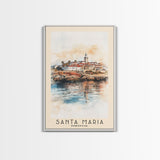 Santa Maria, Portugal Watercolor Beach Print, Vacation Gift, Portugal Wall Art, Framed Canvas Print, Framed Beach Painting