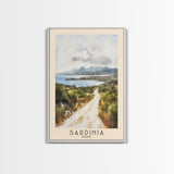 Sardinia, Italy Watercolor Beach Print, Vacation Gift, Italy Wall Art, Framed Canvas Print, Framed Beach Painting