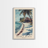 Secret Beach, Belize Watercolor Print, Vacation Gift, Belize Wall Art, Beach Painting, Beach Decor, Large Wall Art, Wood Frame Art